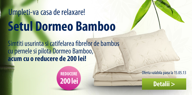 Simtiti usurinta si catifelarea fibrelor de bambus cu pernele si pilota Dormeo Bamboo, acum cu o reducere de 200 lei!