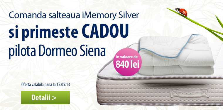 Comanda salteaua iMemory Silver si primeste CADOU - pilota Dormeo Siena in valoare de 840 lei!